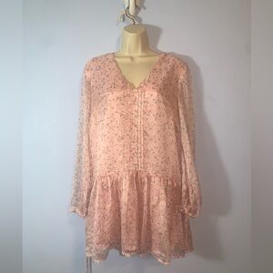 Showpo. Australia Pink Floral Long Sleeve Drop waist dainty frilly light dress 6